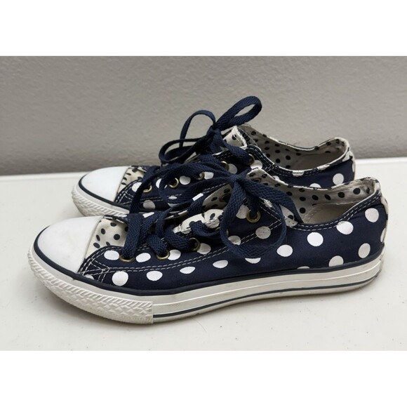 Converse Size 4 All-Star Navy White Polka Dots Canvas Sneakers Shoes Unisex - Picture 4 of 8